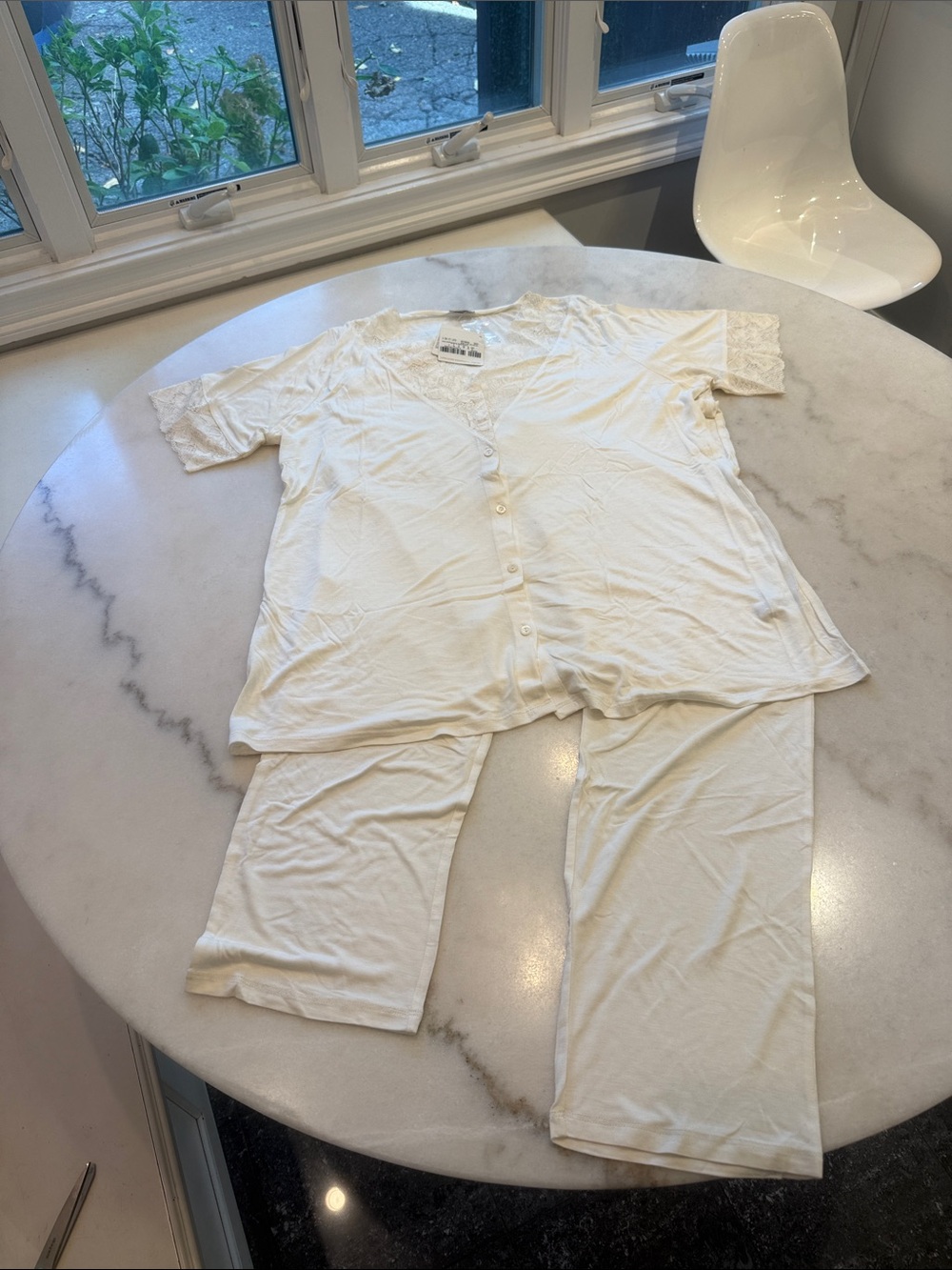 NWT La Perla Cream Short-Sleeve Button-Front with lace Pajama Set